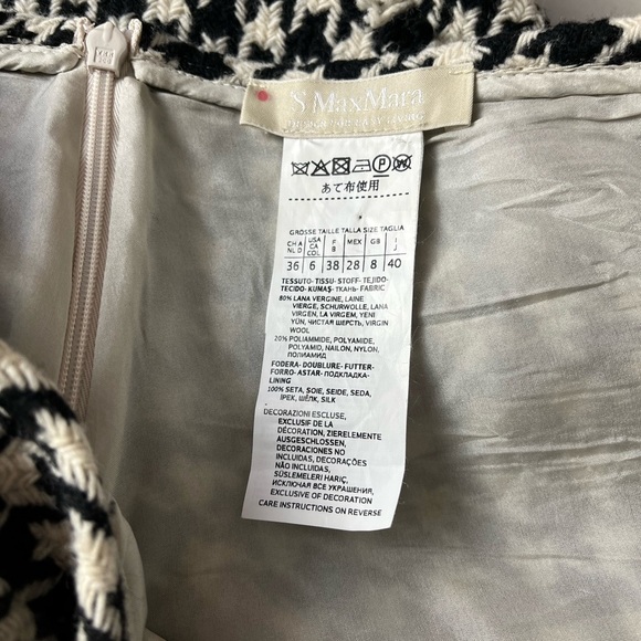 Y2K MAXMARA White Black Houndstooth Fringe A Line Skirt Twee Academia US 6 1828 - Picture 6 of 6